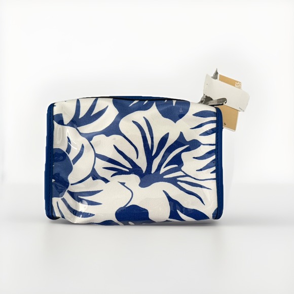 Michael Kors Jet Set Cosmetic Bag Blue Hawaiian Floral Zip Vinyl Zip M6 - Picture 2 of 5